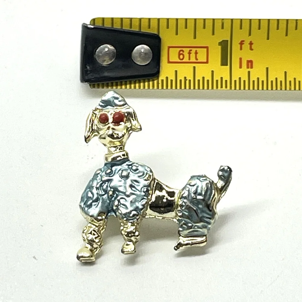 Vintage Likely 1950s Poodle Gold Tone Jewelry‎ Whimsical Enameled Dog Pin Brooch